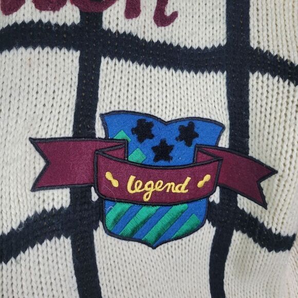 "Zurich" Preppy Korean Graphic Patches Cream and Black Heavy Sweater - Picture 5 of 10